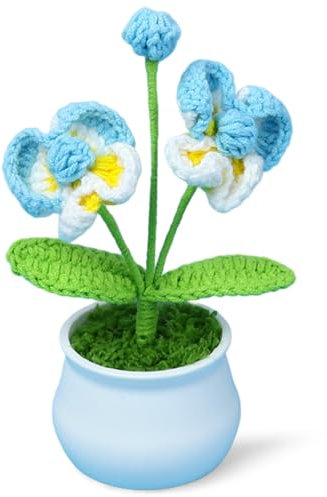 Pianta fiorita a Maglia Carina, pianta fiorita a Maglia Carina, Piante all'Uncinetto, Fiori all'Uncinetto orchideo Artificiale Blu, Piccoli Fiori ' con pentola per Decorazione del cruscot