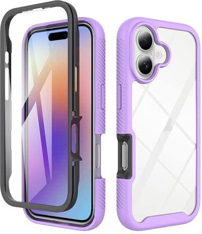 ESHUYI® Cover per iPhone 17 Custodia in Silicone a Antiurto 360° con Protezione dello Schermo, Rugged Doppia Bumper Trasparente Case Integrale Cover, Viola chiaro