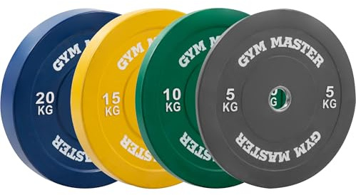 GYM MASTER 2 Coloured Rubber Bumper Plates for Olympic Barbell Weight Lifting