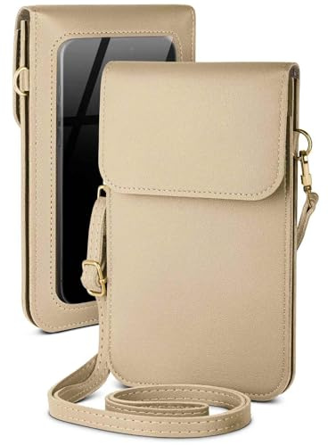 moex Borsa a tracolla per Samsung Galaxy S23 Ultra piccola con scomparto per cellulare e finestra di visualizzazione, 2 scomparti extra in pelle PU, borsa a tracolla da donna, colore beige