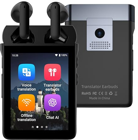 Anfier A9 KI Übersetzer Kopfhörer Unterstützt 4G Anrufe & Hotspot Freigabe, Echtzeit Sprachübersetzer ohne Internet mit 144 Sprachen App-free, ChatGPT/Offline/Foto Übersetzer (Schwarz,4G+WiFi-Version)
