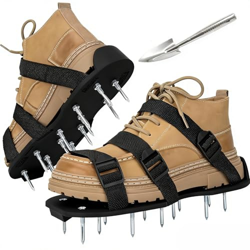 Hsyadazi Chaussures aératrices de pelouse, chaussures à clous, pour aérateurs de pelouse et scarificateurs, avec fermeture et clous pré-montés, pour l'entretien du jardin et comme chaussures de chape