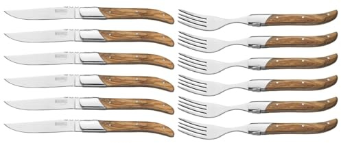 Blackwell Laguiole Steakbesteck Set 12-teilig | 6 Steakmesser + 6 Steakgabeln | Olivenholz | Edelstahl | Geschenkbox