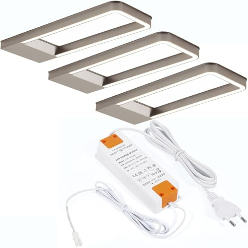 SOTECH 3er Set LED Möbelleuchte Domus Line SOTTI 3000K warmweiß 12V | inkl. Trafo & Verteiler Edelstahloptik 5W Unterbauleuchte Schrankleuchte Vitrinenbeleuchtung
