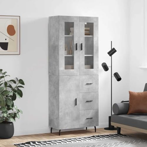 Elegantes Highboard mit Wandhalterung in Betongrau - Stilvolles Highboard mit viel Stauraum - mit Türen zur Aufbewahrung - aus Holzwerkstoff mit Metallfüßen