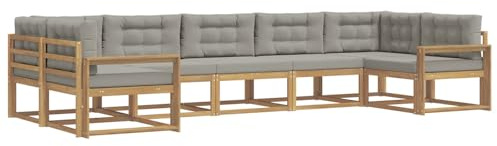 vidaXL Outdoor-Sofagarnitur mit Kissen 7 pcs Weiß und Hellgrau, Modernes Ecksofa-Set, stylische Gartenlounge, Möbel für Terrasse, wetterfest am Pool