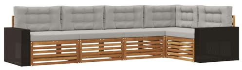 vidaXL Outdoor-Sofagarnitur 5 pcs Natürlich und Hellgrau, Patio Lounge, modernes Sofa für draußen, wetterfestes Gartenmöbel, bequemes Terrassen-Set