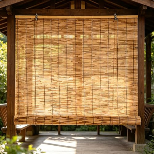 Tenda in bambù Naturale per Esterno e Interni Intrecciata a Mano 60x200cm | Tapparella Avvolgibile Con Sollevatore,Tenda Oscurante per Porta Finestra Persiana in canna Protezione solare