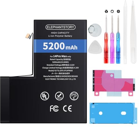 Akku für iPhone 14 Pro Max, 5200mAh Kapazität Ersatzakku mit Reparaturwerkzeugen