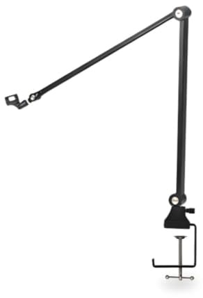 Fonowx Micro Bras Articulé Pied de Bureau Pliable Fixation à Vis avec Pince Antidérapante Compatible Téléphone et Lampe Convient au Podcast Télétravail, Noir