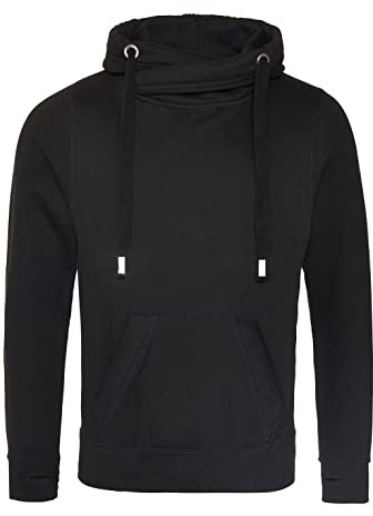 AWDis Men's Cross Neck Hoodie, Black (Jet Black), X-Large