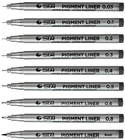 Willingood Fineliner Pigment Liner Set [9 Stück] mit 8 Linienbreiten und 1 Brush（schwarz Fineliner Stifte Artist Set Pigment Liner