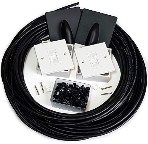 50m CAT6a Router/Internet Extension Kit - Outdoor/External Pure Copper Cable – RJ45 Data/LAN Wall Face Plate Sockets – Ethernet Wire Modem WiFi Extender