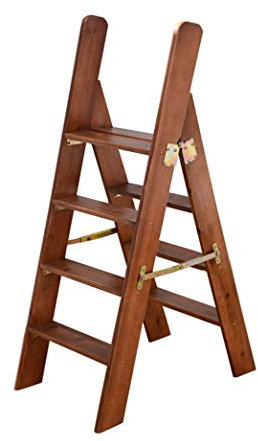 Klappstufen Klapptritt Holz-Stufenleiter 4 Stufen Leichtgewicht mit Handlauf Faltbarer Trittleiter Mehrzweckleiter Trittleiter Faltleiter Regal Treppen Treppenstuhl - 300 lb Kapazität (braun)