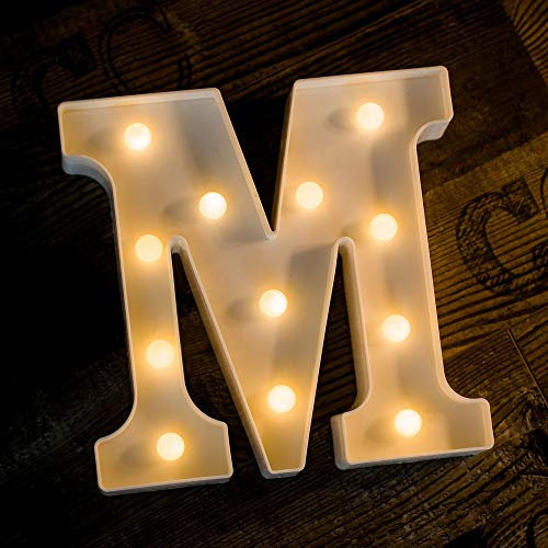 Foaky LED Letter Lights Sign 26 Alphabet Light Up Letters Sign for Night Light Wedding Birthday Party Battery Powered Christmas Lamp Home Bar Decoration (M Sign)