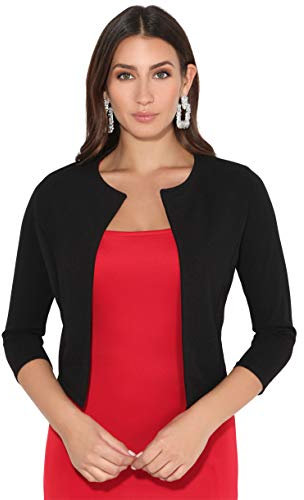 Kurze Offene Blazer Bolero Jacke, Schwarz (5026), 44, 5026-BLK-16
