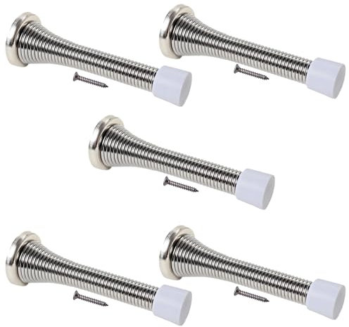 Spring Door Stop Stopper Spring-Aside Doorstop Wall, Skirting or Door Fixings & Screws Pack of 5 Nickel Plated