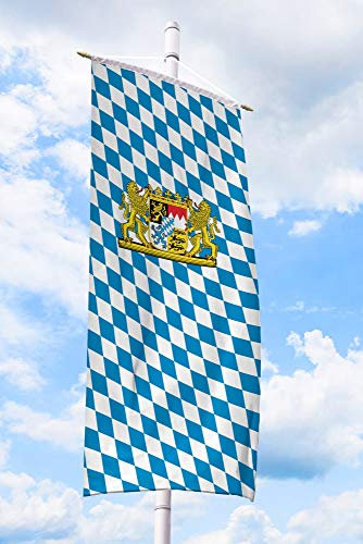 Bayern Fahne – 120 x 300 cm, Bannerfahne für Fahnenmast, Bayern Flagge mit Löwen-Wappen & Raute, aus wetterfestem und reißfestem 100% Fahnen-Polyester-Stoff, auch als bayrische Deko fürs Oktoberfest