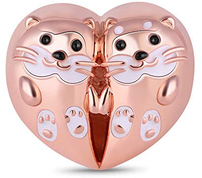 GNOCE 925 Sterling Silber Otter Charm Perle Rose Gold Plated Herz Form Charms Zwei Otter Hand in Hand Süßes Geschenk für Frau Freundin Mädchen