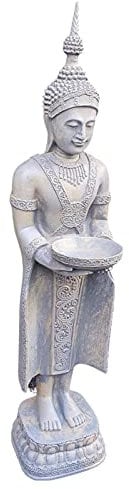 Gartenfigur, Asien Buddha Figur Tempelwächter Figur mit Schale, 76 cm, Figur für den Garten, wetterfeste Deko