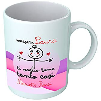 Overthetee Tazza Maestra Personalizzabile - Nome Insegnante e Alunno Bambino - Ti Voglio Bene Tanto Così - Idea Regalo