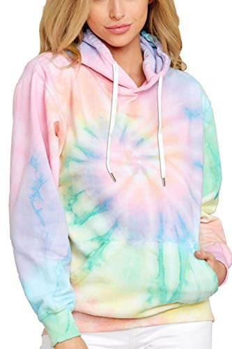 HVEPUO Herbst Mode Batik Hoodie Damen Coole Sachen Für Teenager Mädchen Y2K Top Basic Casual Bunt Kapuzenpullover Aesthetic Tie Dye Kordel Für Hoddies Frauen Kawaii Outdoor Dream Hoodie Green Grün S