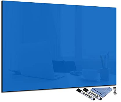 Glas-Magnettafel Blau 70x100 cm Whiteboard Wand Beschreibbar Magnetisch Pinnwand Küche Office Büro mit Zubehör Wochenplaner Abwischbar Deko Memoboard Tafel