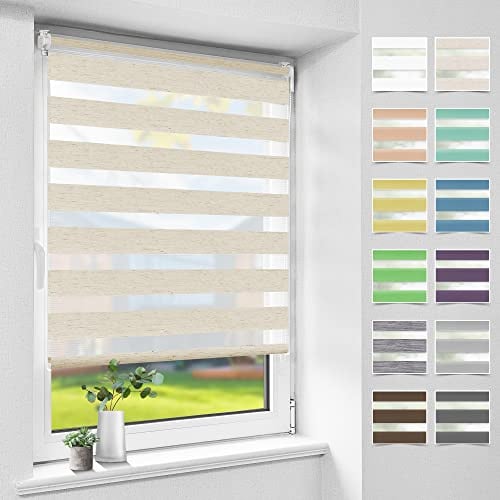 Bondfree Store Enrouleur Jour Nuit sans Perçage, Translucide, Facile à Installer avec ou sans Perçage, pour Fenêtre ou Porte, Protection Vie privée,Lin,80l x 200L cm