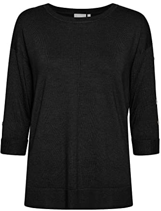 fransa FRBESMOCK Damen Strickpullover Feinstrick Pullover mit Rundhalsausschnitt und Zierknöpfen an den Ärmeln, Größe:XS, Farbe:Black (200113)