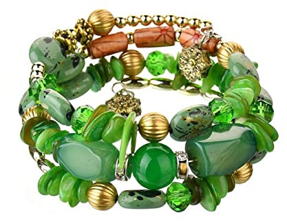 Kicomvi Boho-Armband, mehrlagig, unregelmäßig, Achat, handgefertigt, mehrfarbig, Kristall, Türkis, Wickelarmbänder für Damen, Mädchen, Yoga-Schmuck, One Size, Kristall