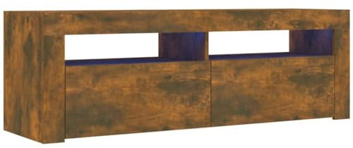 vidaXL TV Schrank mit LED-Leuchten Lowboard TV Möbel Tisch Board Sideboard Fernsehschrank Fernsehtisch HiFi-Schrank Räuchereiche 120x35x40cm