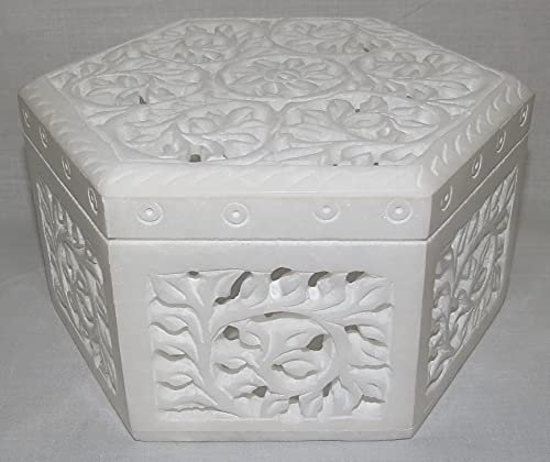 UniDeco Kleine Schmuckschatulle für Mädchen – 15,2 cm weiße Ohrring-Geschenkboxen – handgefertigt in Indien Schmuckkästchen – Specksteinhalter Schmuckkästchen für Frauen – indische Schmuckschatulle