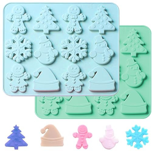 Weihnachten Silikon Backformen, VICDUEKG 2 Stück Lebkuchenform Kuchenform Backen Silikonform für Schokolade Cupcakes Kuchen Pudding Pralinen Süßigkeiten Gelee Eiswürfel Muffin Eiswürfel Torte Backen