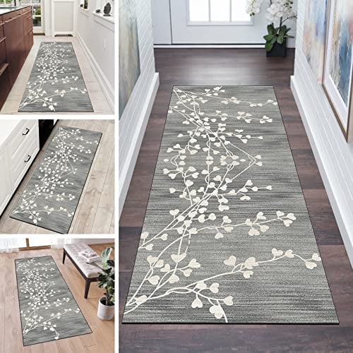 QQrunner Küchenteppich Läufer Lang Flur rutschfest Waschbar Grau 100x300cm Meterware Teppich Läufer Flur Vintage Schlafzimmer Korridor Teppichläufer Lang, Anpassbare Größe, 60-120cm Breit