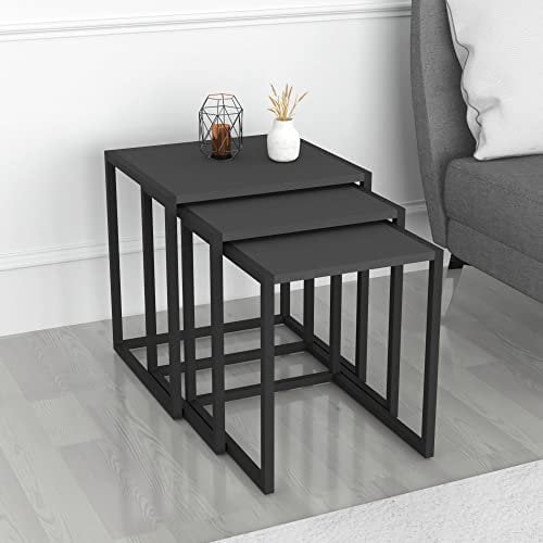 [en.casa] Beistelltisch Sunnfjord 3er Set Couchtisch Anthrazit Wohnzimmertisch modern Metallgestell Satztisch rechteckig Kaffeetisch