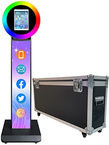 Tragbare Fotokabine für iPad, Metallgehäuse, Selfie-Fotoautomaten-Maschine mit RGB-Ringlicht, kostenloses individuelles Logo, Fernbedienung, Flughülle