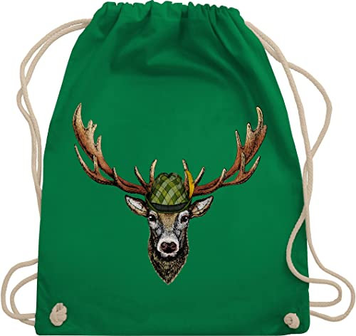 Turnbeutel Rucksack - Kompatibel mit Oktoberfest Tasche - Jagdhirsch Hirsch Jäger Jägerin Geschenk - Unisize - Grün - trachten beutel trachtenrucksack bayrische jagd juterucksäcke