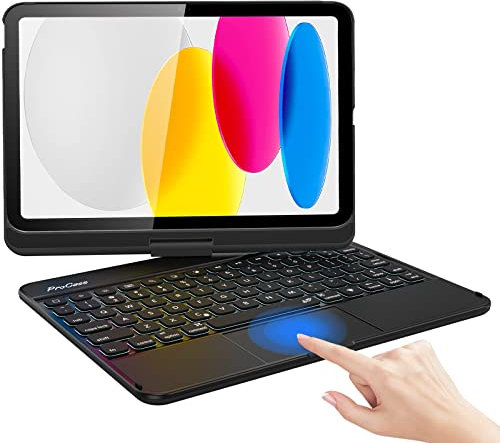 ProCase 360° Rotation iPad (A16) 11th 2025 / iPad 10th Generation Keyboard Case with Multi-Touch Trackpad for, 7 Color Backlit Touchpad Keyboard Case for 11th/10th Gen 11/10.9 inch –Black