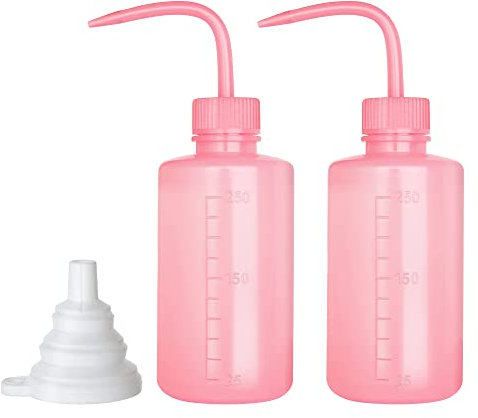 Hyber&Cara Safety Wash Bottle Plastic Squeeze Bottle with Cap for Lab, Plant Watering, Tattoo Wash, Bonus A Silicone Funnel (250ml/2Pcs)