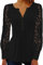 Damen FrüHling Spitze Feste Farbe Langarm Button Down V-Ausschnitt Slim Fit Kurzes T-Shirt Top
