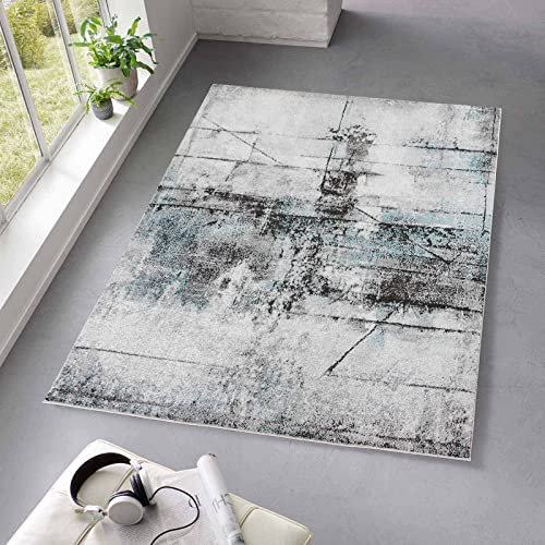 Taracarpet Kurzflor Teppich fürs Wohnzimmer Schlafzimmer und das Kinderzimmer Moderner Designerteppich TC-Fashion 6111 Vintage in blau grau 120x160 cm