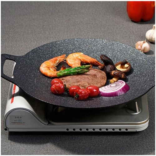 Poêle à Griller Coréenne Grille Antiadhésive pour Barbecue Coréen, Plaque Chauffante Ronde pour Barbecue à Revêtement 6 Couches pour Cuisinières à Gaz à Induction (34cm)