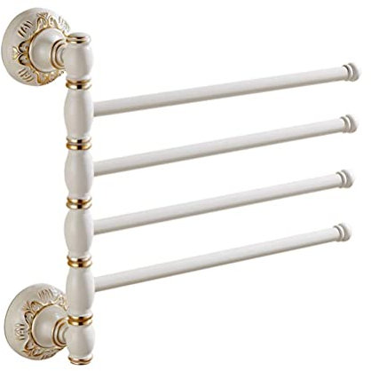 White Piano Paint Towel Holder Swing Out Towel Bar Aluminum Bathroom Hand Towel Rack 4-Bar Folding Arm Swivel Hanger Wall Mount Hand Towel Holder for Multiple Towels White