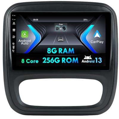 Estéreo 9 Pulgadas IPS Android 12 para Renault Trafic 3 2014-2021/Opel Vivaro B 2014-2018 - Cámara de visión Trasera Gratis - Soporte GPS Dab Control del Volante 4G WiFi BT Carplay 360 Camera-8G+256G