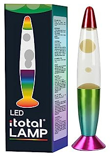 I-TOTAL - Lámpara de lava LED roja cambia de color base rainbow, cera blanca