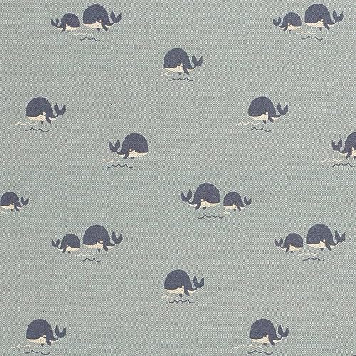 Dekostoff Panama Bindung Maritim ab 1 x 1,40m Baumwollstoff uni Oeko-Tex Farbwahl, Motiv:Wal | blau