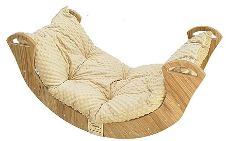 Skyline Kletterbogen mit Kissen Baby Kleinkind Kinder ab 1 Jahr Indoor Klettern Montessori Klettergerüst Holz Wippe Balancewippe Kletterdreieck Kletterwippe Holzwippe Kletterling Holzbogen L Beige