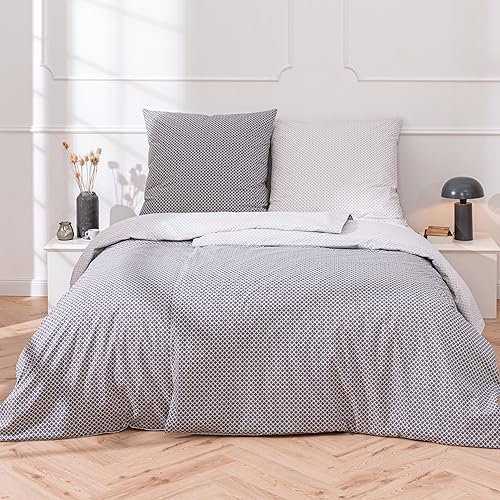 Bettwäsche 155x220, 100% Baumwolle, Öko-Tex, für Allergiker geeignet, mit Reißverschluss, Traumhelden Wende-Bettwäsche Set anthrazit grau, Kissenbezug 80x80 + Bettbezug 155x220, maritim