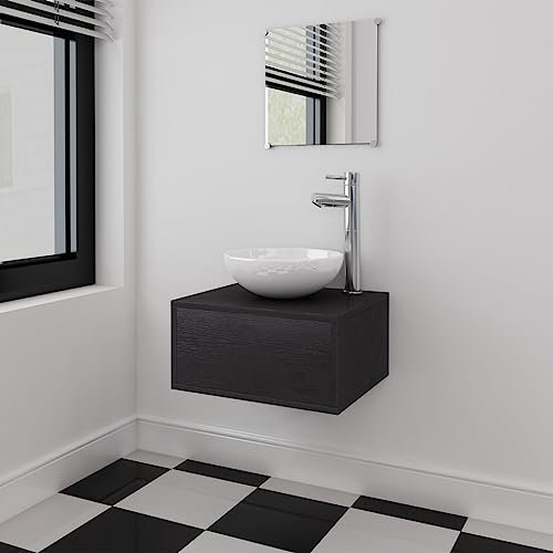 BUKSCYJS Set Mobili Per Bagno,Mobile Lavandino Bagno,Mobile Bagno Salvaspazio Adatto Per Bagni, Toilette, Ambienti Interni Con Lavandino 4 Pz Con Rubinetto Nero