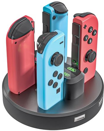 EXTSUD 6 in 1 Switch Controller Ladestation Pro Controller Ladegrät mit 4 Slots für Joy-Con und Typ-C USB Port für Switch Konsole/Pro Controller/Typ-C Geräte Dock mit LED Anzeige